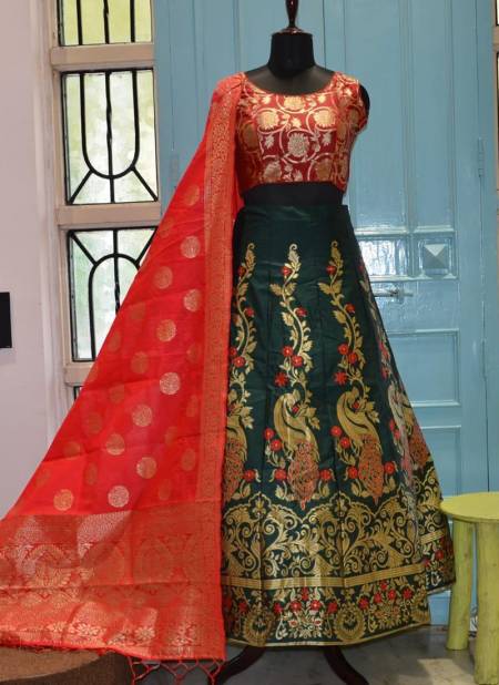 Peacock Green And Red Colour HOTAM HIT Designer Fancy Festive Wear Heavy Silk Printed Lehenga Choli Collection 10010